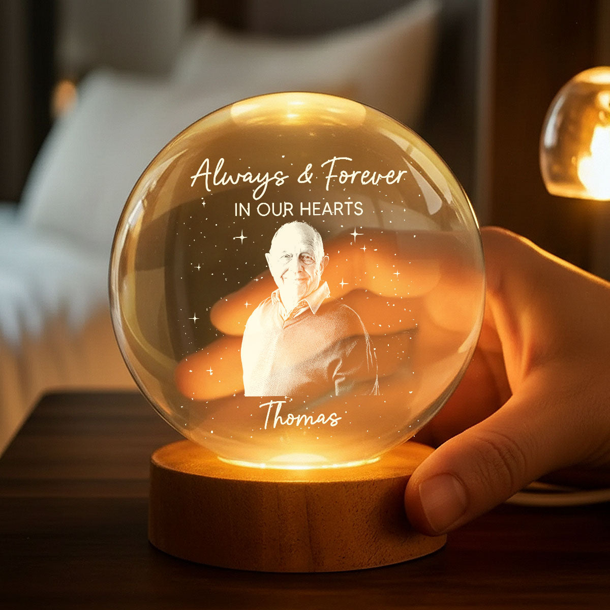 Custom Photo Engraved - Personalized Crystal Ball LED Night Light - Memorial Remembrance Keepsake