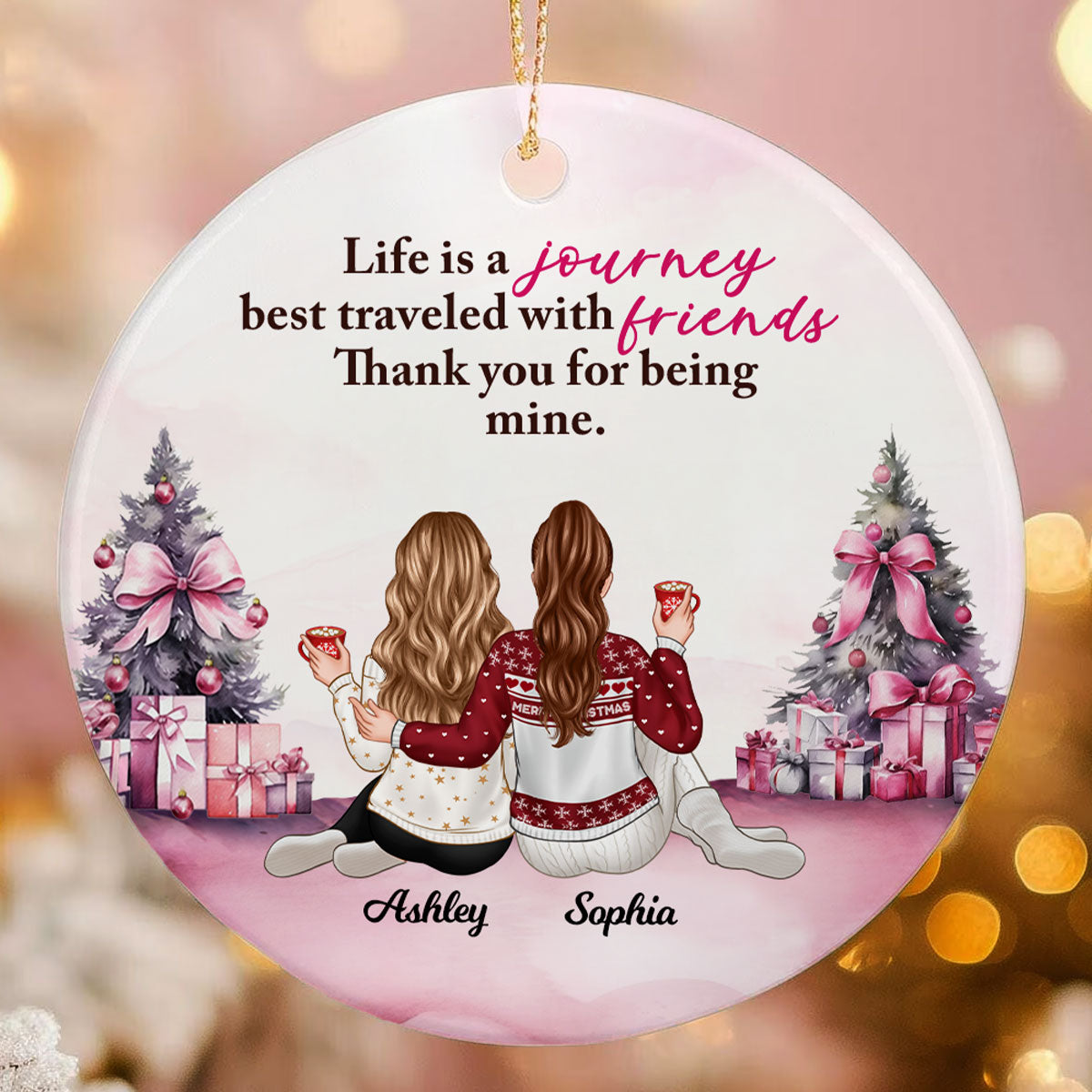 Life Is Journey Best Traveled With Friends Gift For Best Friends Personalized Ceramic Ornament