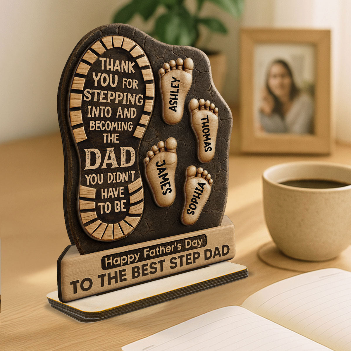 Happy Father's Day Best Step Dad Ever Personalized 2-Layer Standing Wooden Plaque| Heartfelt Father's Day Gift For Stepdad, Bonus Dad