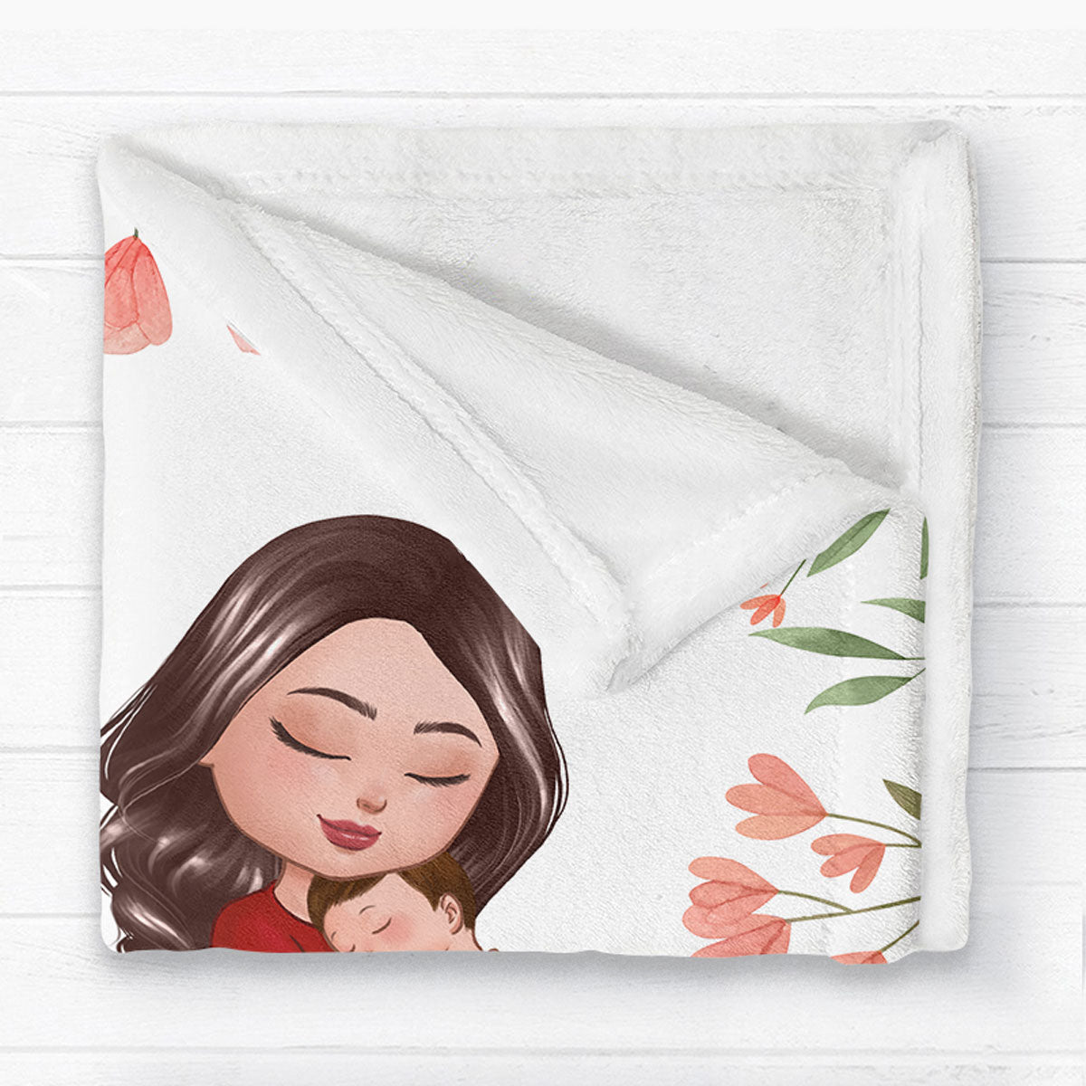 Doll Mom Holding Baby Happy First Mother‘s Day Personalized Fleece Blanket