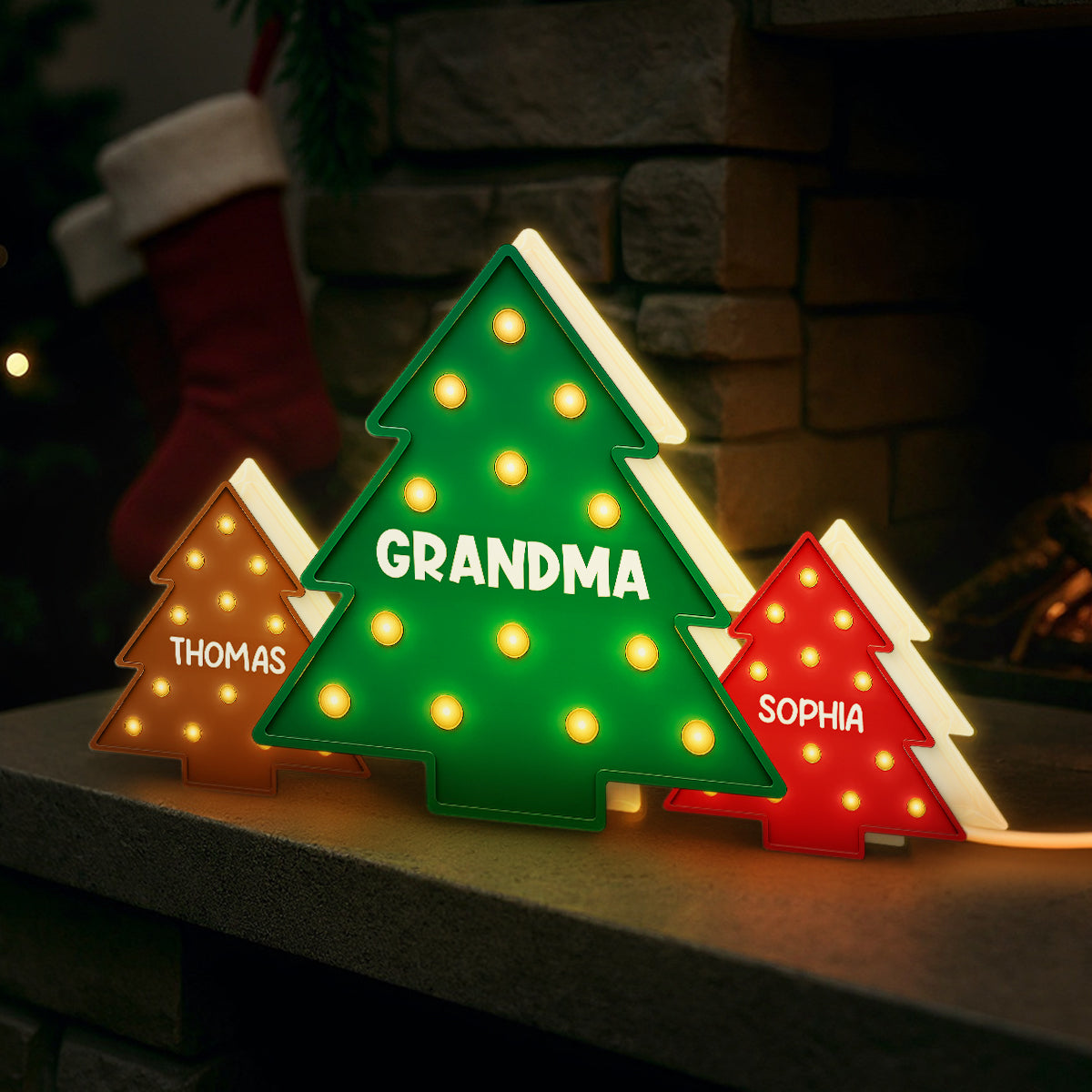 Christmas Tree Grandma Grandkids Christmas Personalized LED Light Box