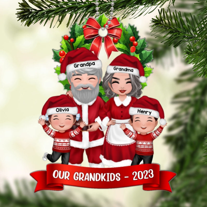 Our Grandkids Grandma Grandpa Claus Personalized Acrylic Ornament