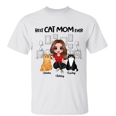 Outline Background In House Best Cat Mom Ever Personalized Shirt