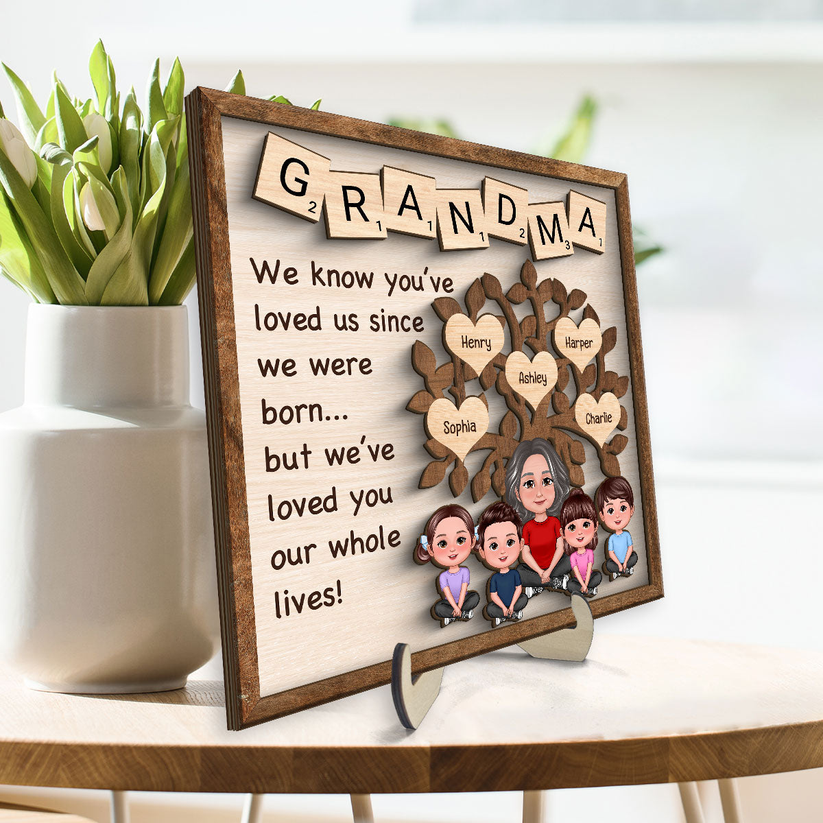 Family Tree Grandma We Know You‘ve Loved Us Since We Were Born Personalized 2-Layer Wooden Plaque