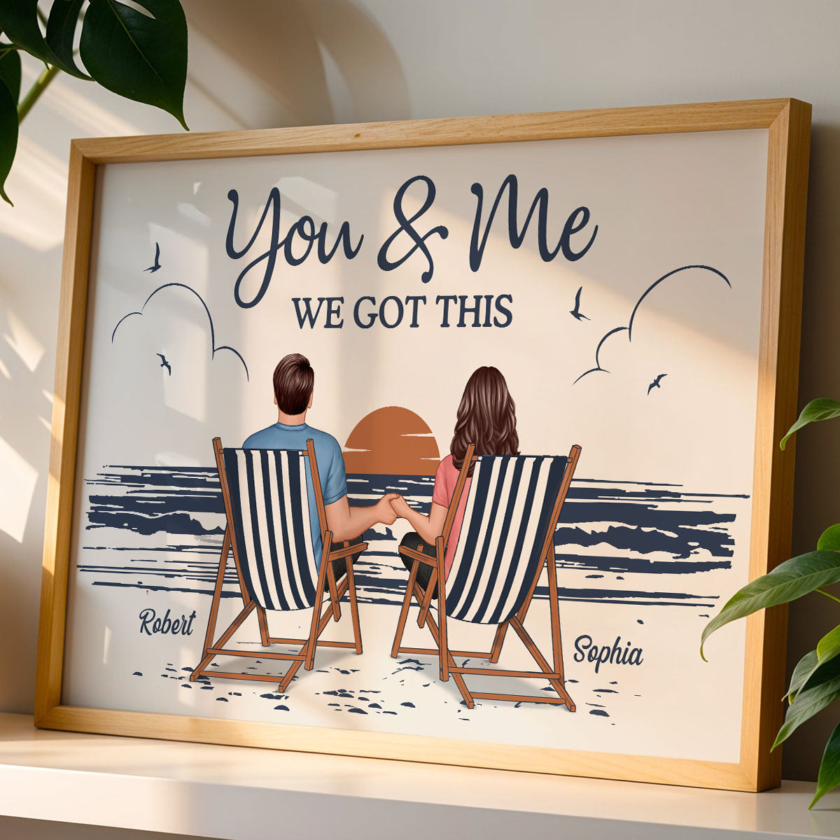 Couple At Beach Aesthetic Beach Retro Blue Theme Personalized Poster, Gift For Him, For Her