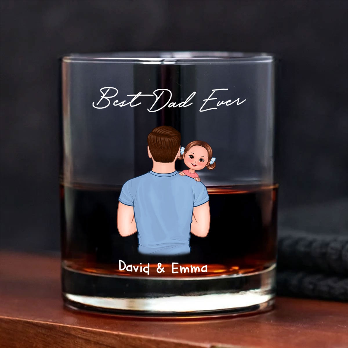 Dad Carrying Kids On Shoulder Personalized Wine Glass, Father's Day Gift For Dad, Husband