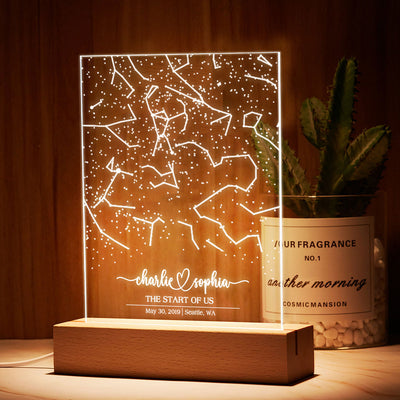 Custom Star Map by Date, Star map LED Night Light, Personalized Couple Constellation Map, Night Sky by Date, Engagement Gift for him and her