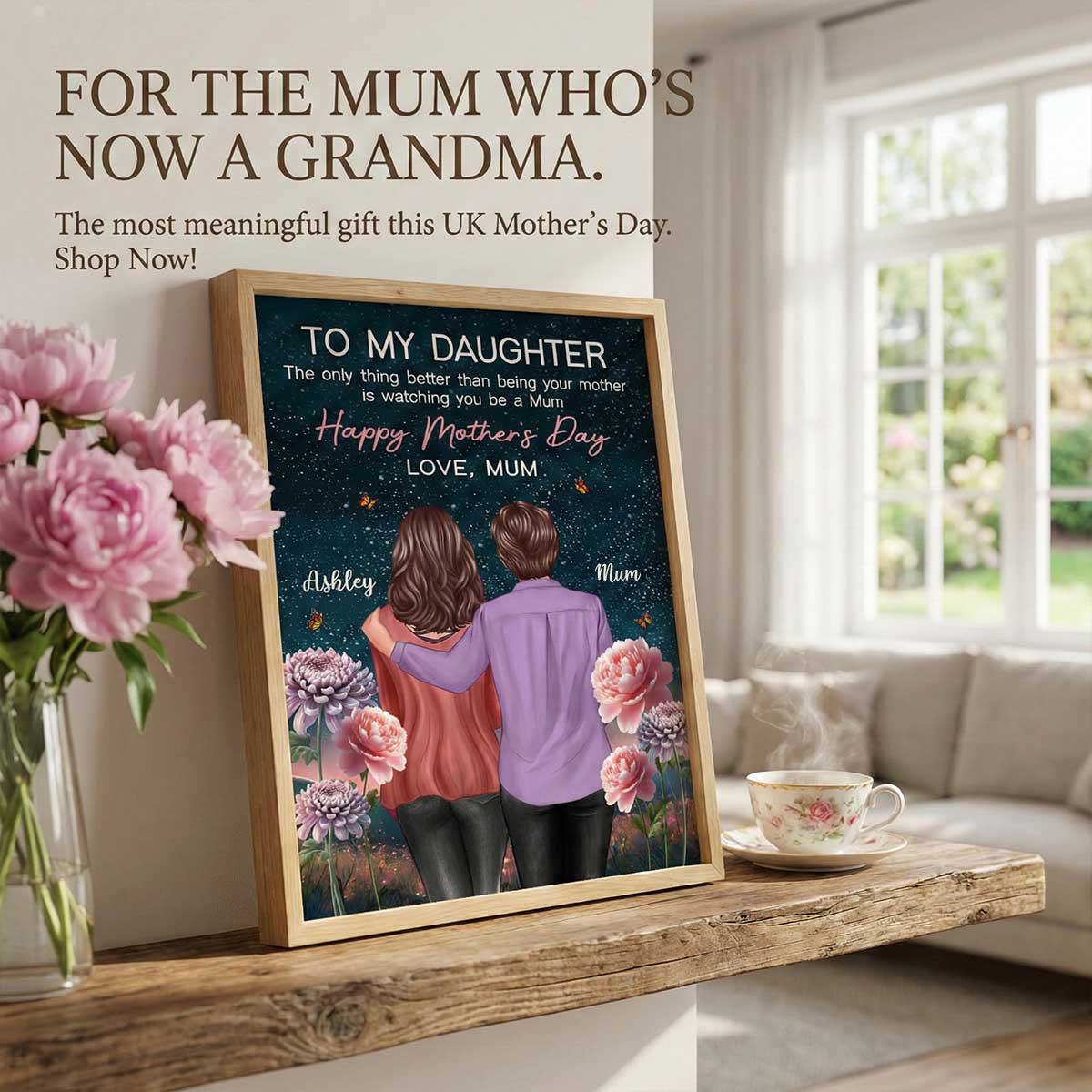 To My Daughter From Mum Happy Mother's Day Birth Flower Beautiful Hill At Night - Personalised Poster