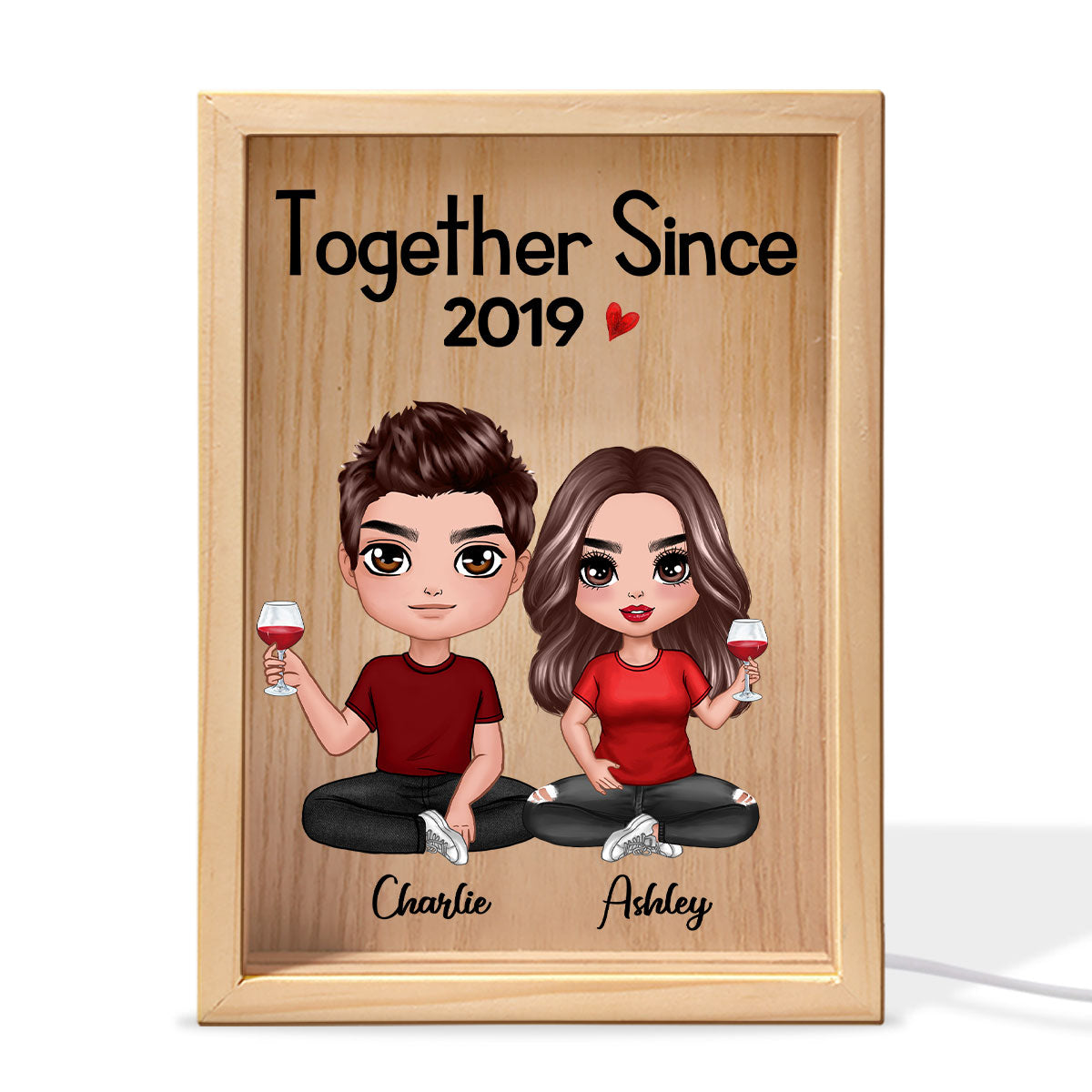 Doll Couple Sitting Gift For Him Gift For Her Personalized Wooden Frame Light Box