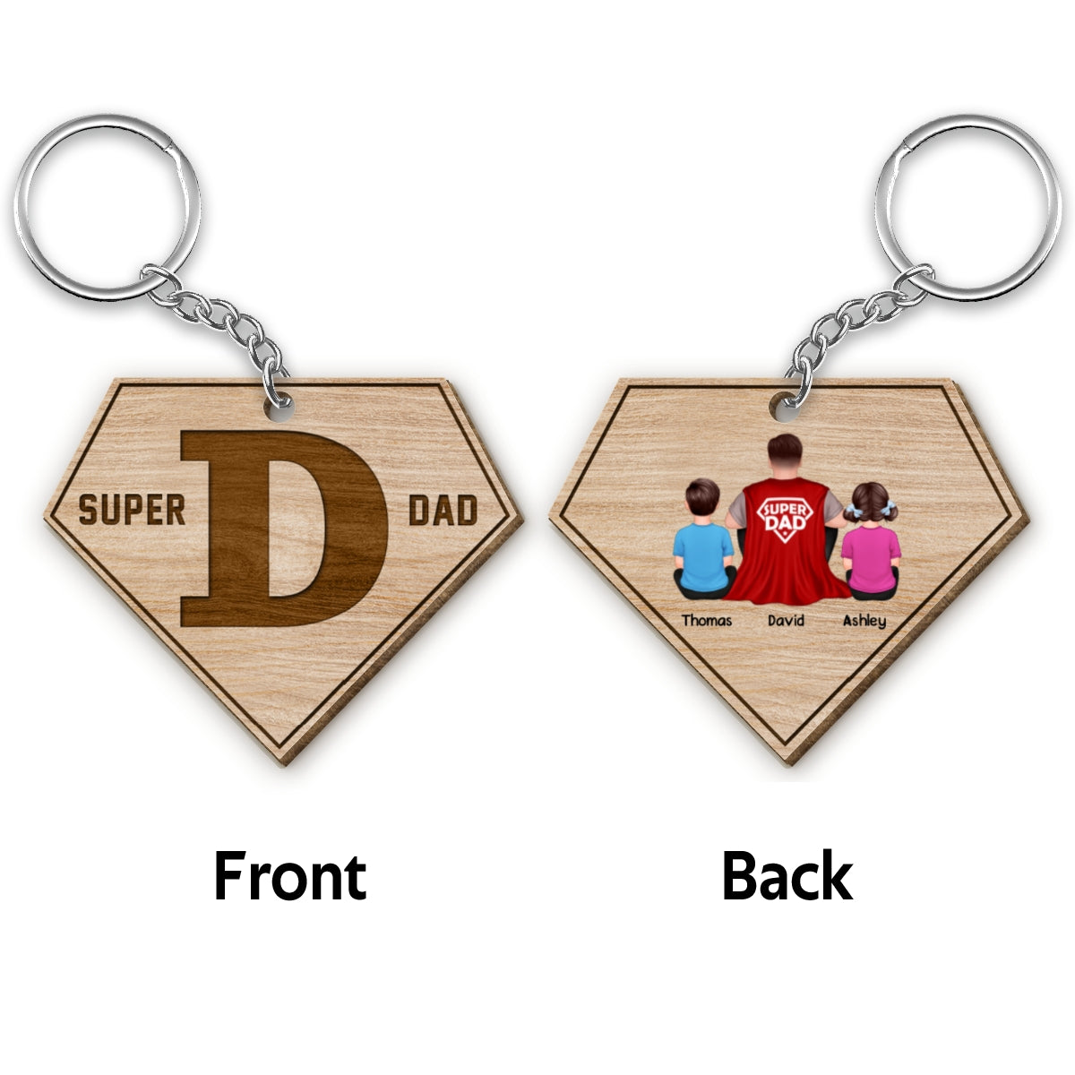 Super Dad Personalized Wooden Keychain
