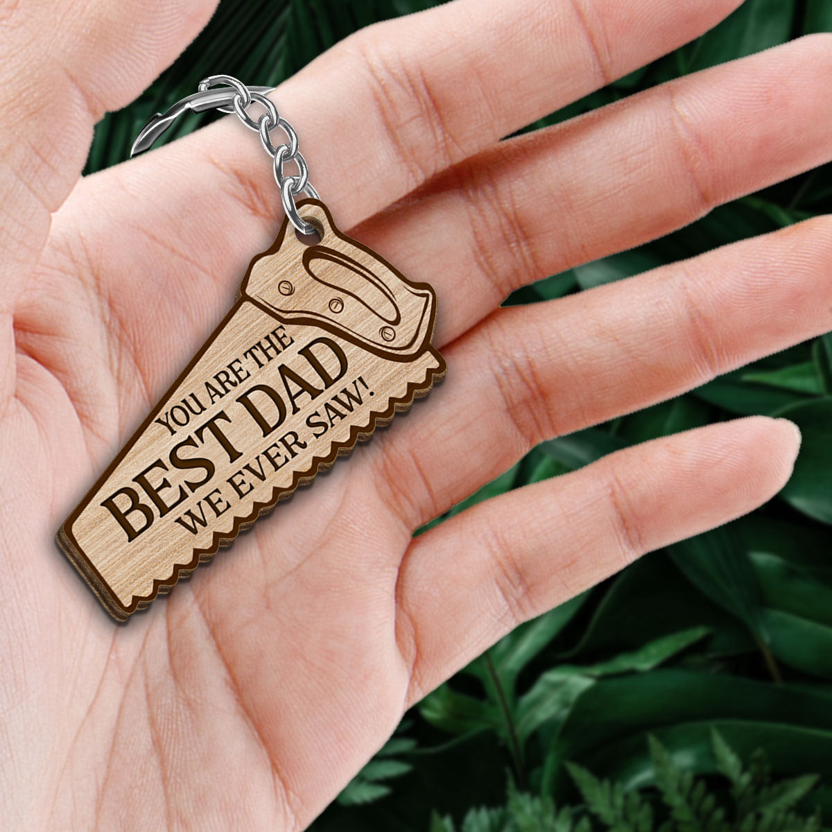 Best Dad We Ever Saw Back View Man Kid Dog Cat Personalized Wooden Keychain