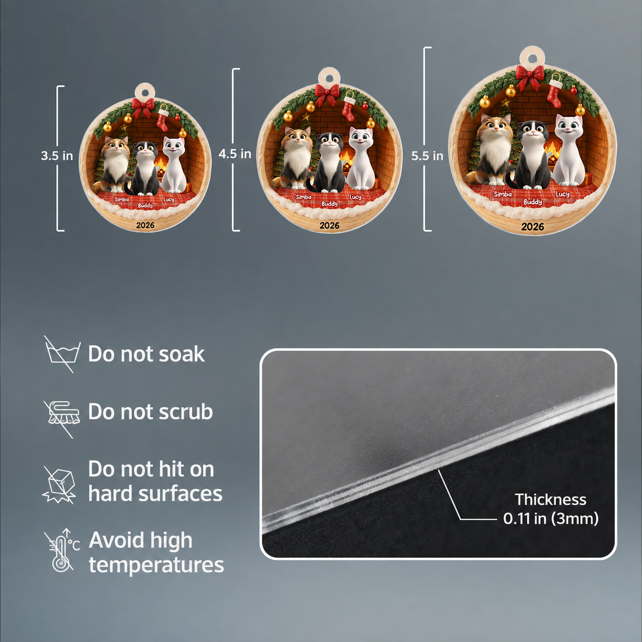 3D Effect Cozy Cat - Personalized Acrylic Ornament - Christmas Gift for Cat Lovers