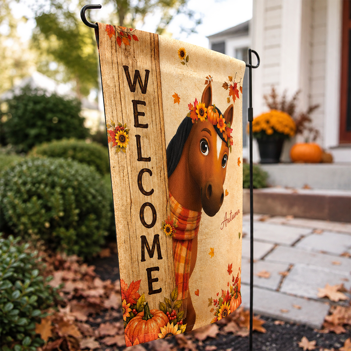 Cozy Fall Horses Welcome - Personalized Garden Flag - Fall Season Decoration