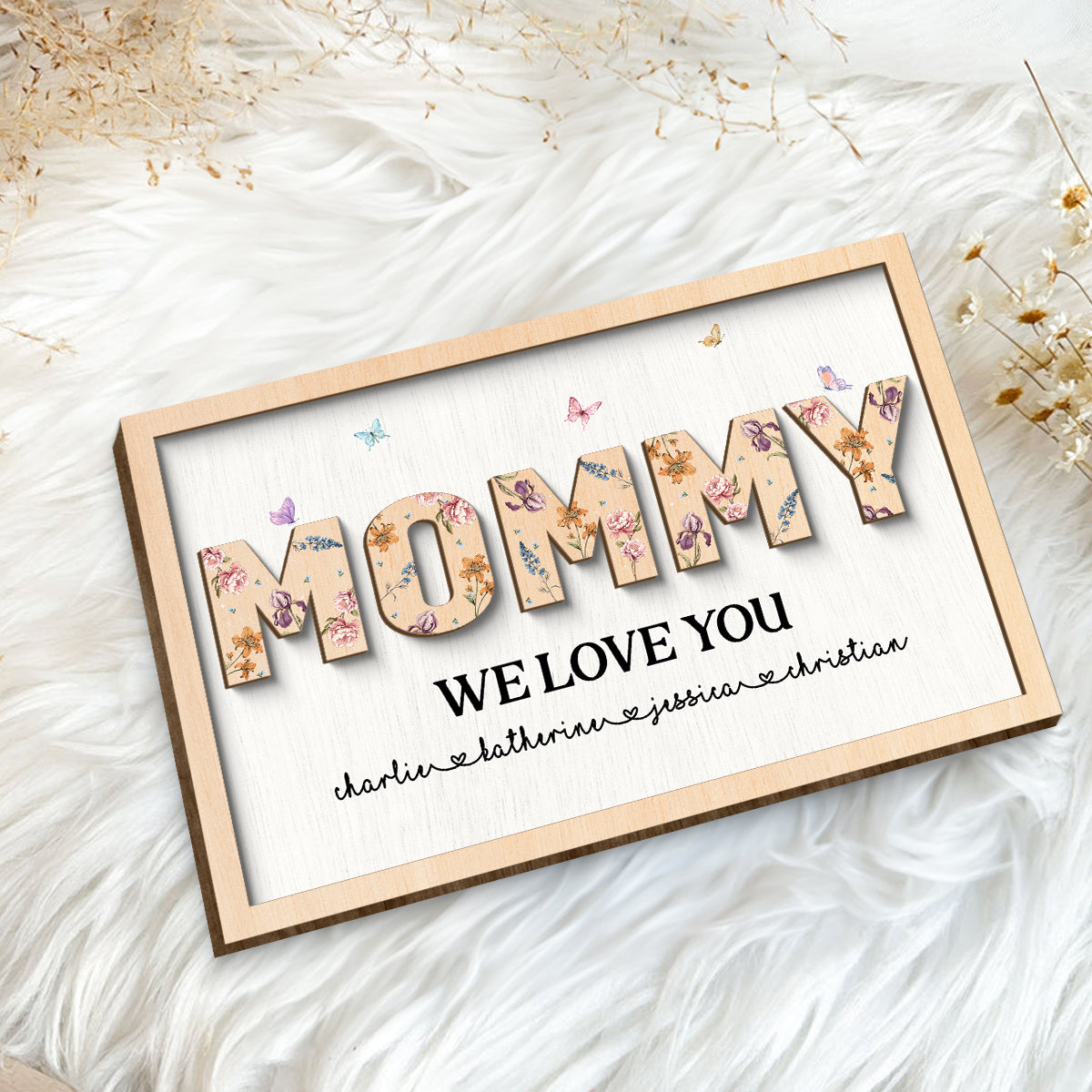 Mom We Love You, Custom 2-Layer Wooden Plaque, Birth Month Flower, Gift For Mom