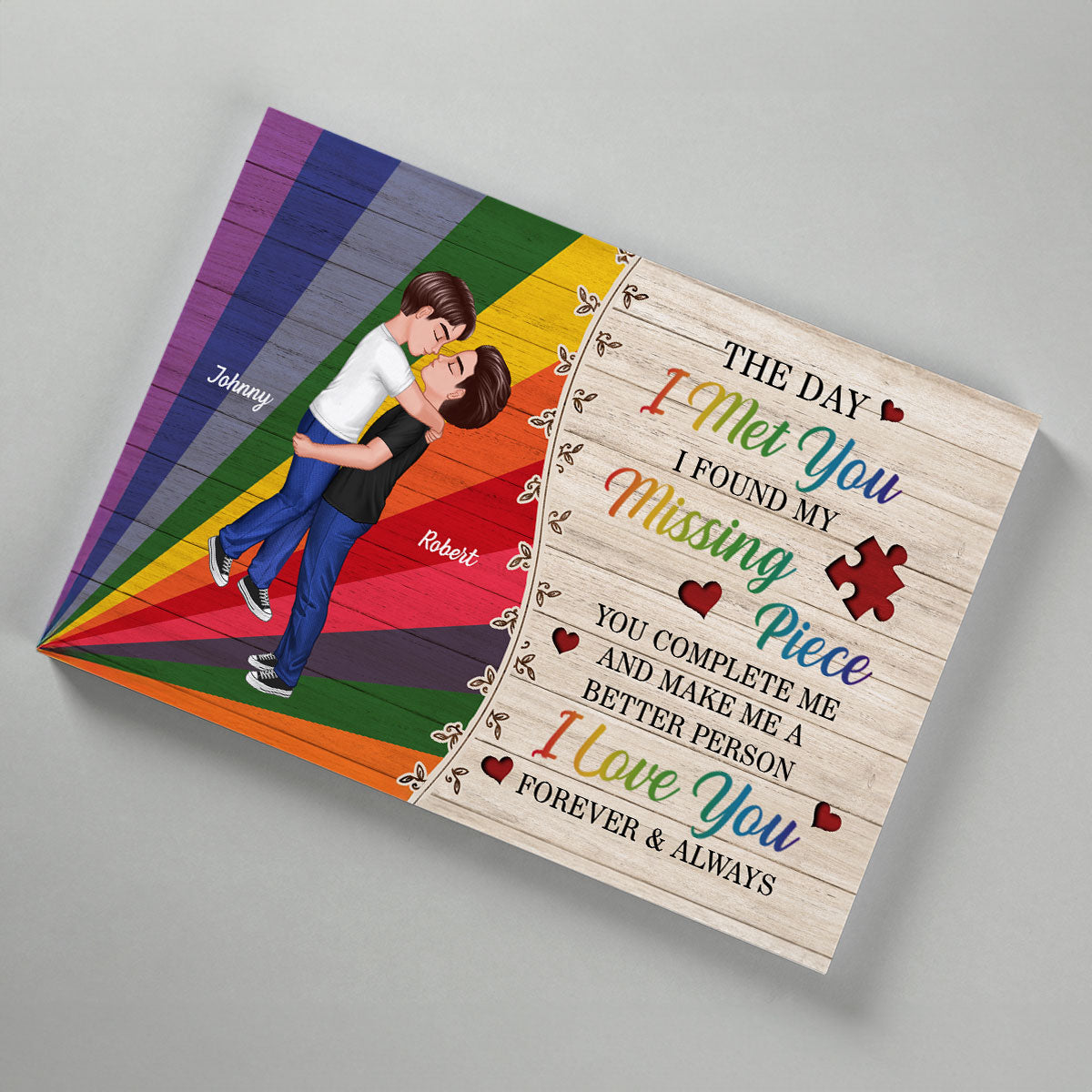 Colorful Wood Pallets The Day I Met You LGBTQ Couple Personalized Canvas, Pride Month Gift