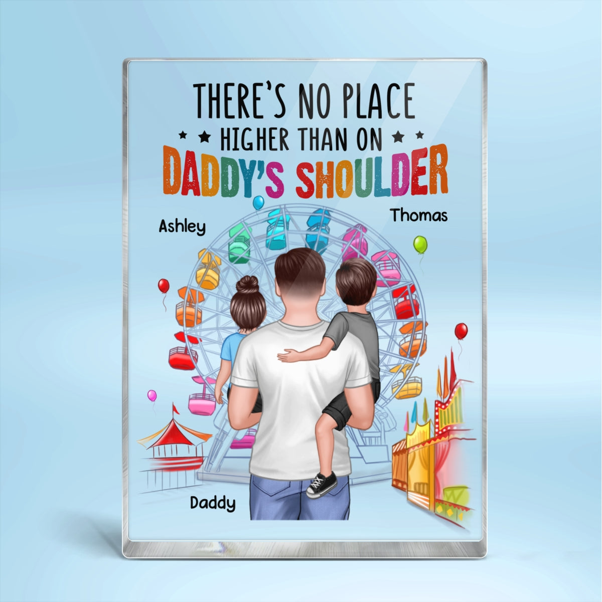 Dad Holding Kids In The Park Personalized Rectangle Acrylic Block Plaque