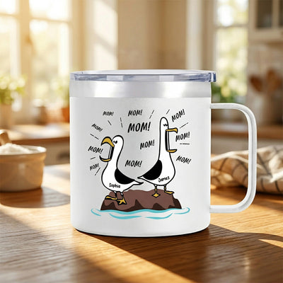 Seagull Mom Mom Mom Custom Name - Personalized Stainless Steel Tumbler With Handle - Funny Mother's Day Gift For Mom