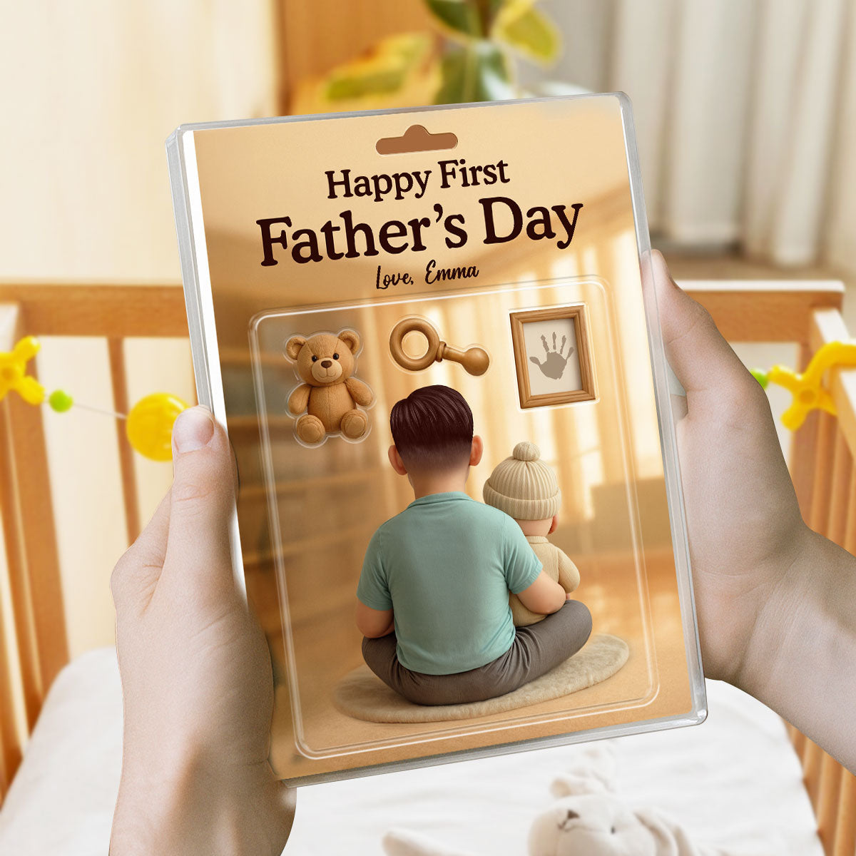 Happy First  Custom Figure 3D Effect Personalized Rectangle Acrylic Block Plaque