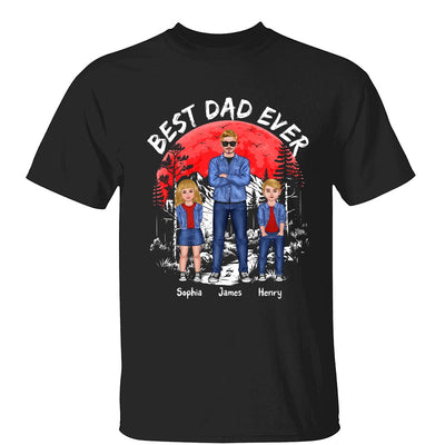 Best Dad Ever Man And Kids Standing Front View Personalized Shirt