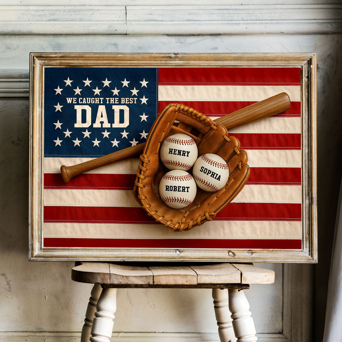 Nation Flag We Caught The Best Dad Baseball 3D Effect Personalized Poster, Unique Father's Day Gift For Dad