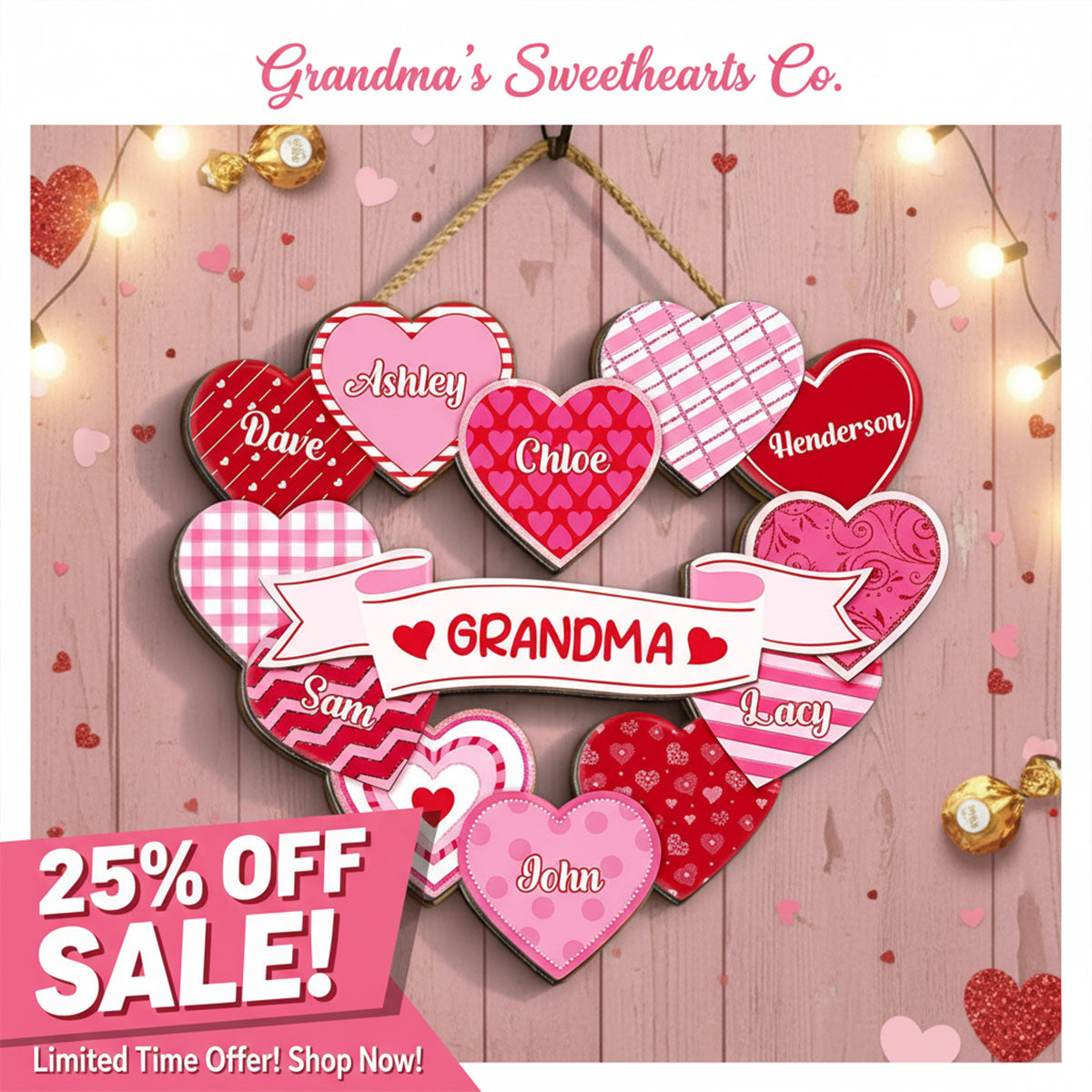 Grandma's Sweethearts Coquette Valentine's Day - Personalized Door Hanger Sign
