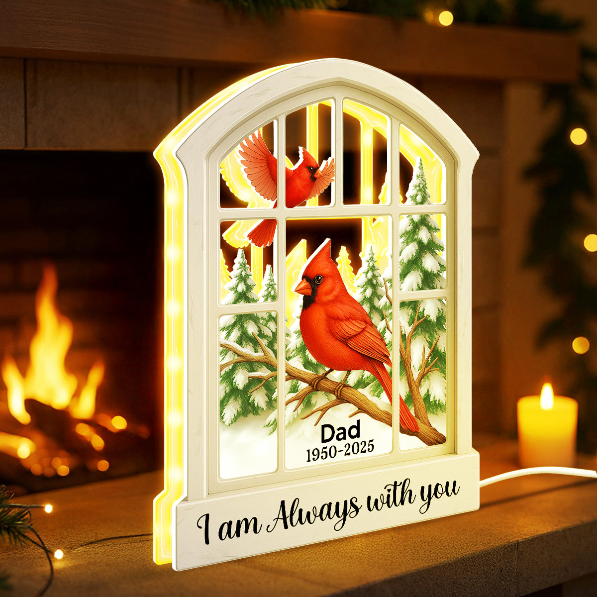 Cardinal Window Winter Scene - Personalized Light Box - Meaningful Memorial Keepsake