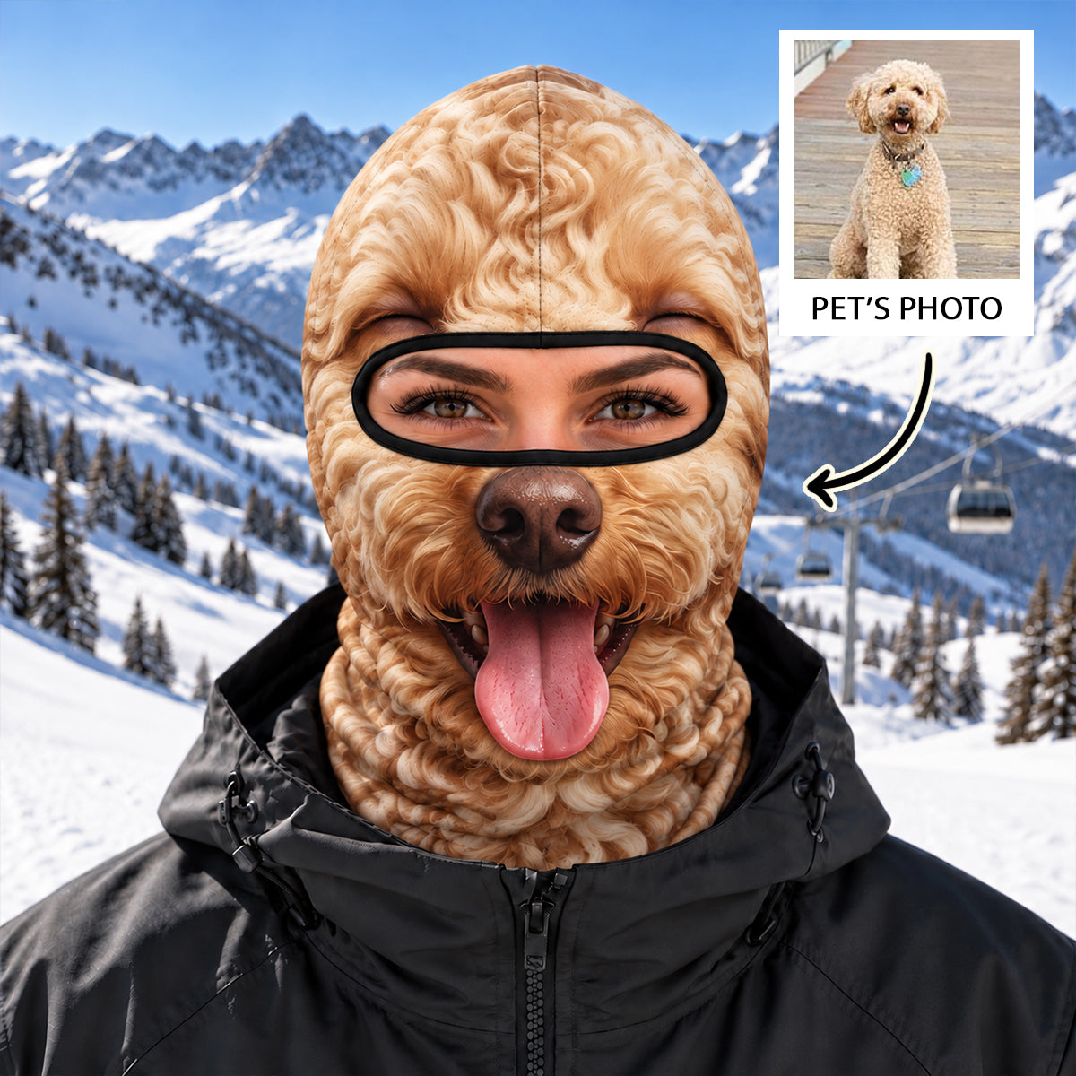 Custom Dog Cat Funny Realistic Photo - Personalized Balaclava Mask - Hilarious Winter Gift for Skiers, Funny Christmas Gift for Husband, Wife, Coworkers, Family