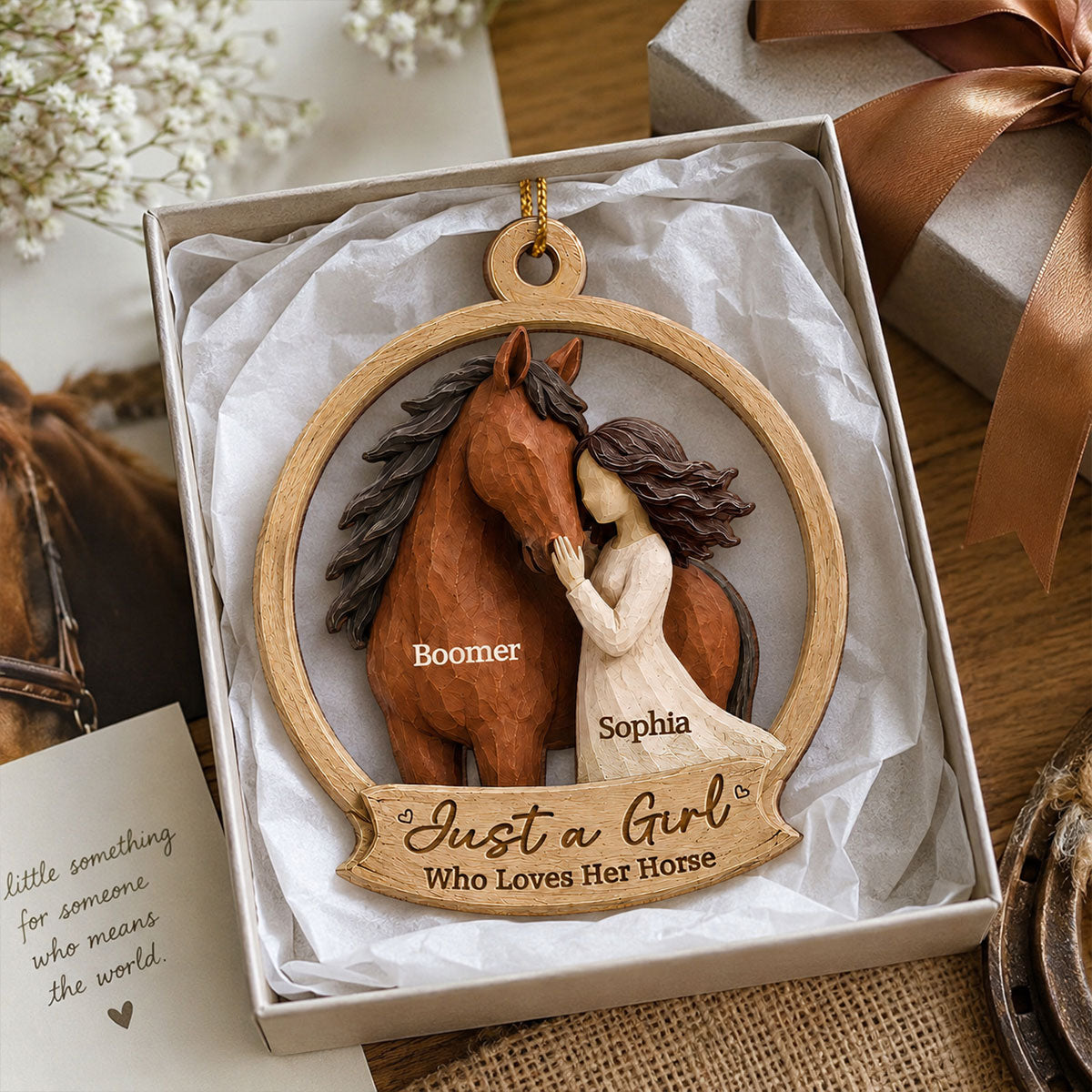 Girl Loves Horse 2D Flat Printed - Personalized Wooden Ornament - Keepsake Gift For Horse Lover