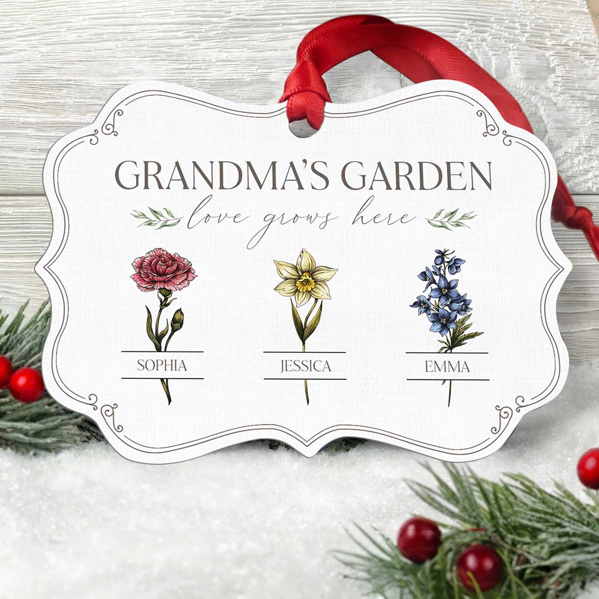 Grandma's Garden Love Grows Here Personalized Christmas Ornament, Gift For Grandma Granddaughter Grandson