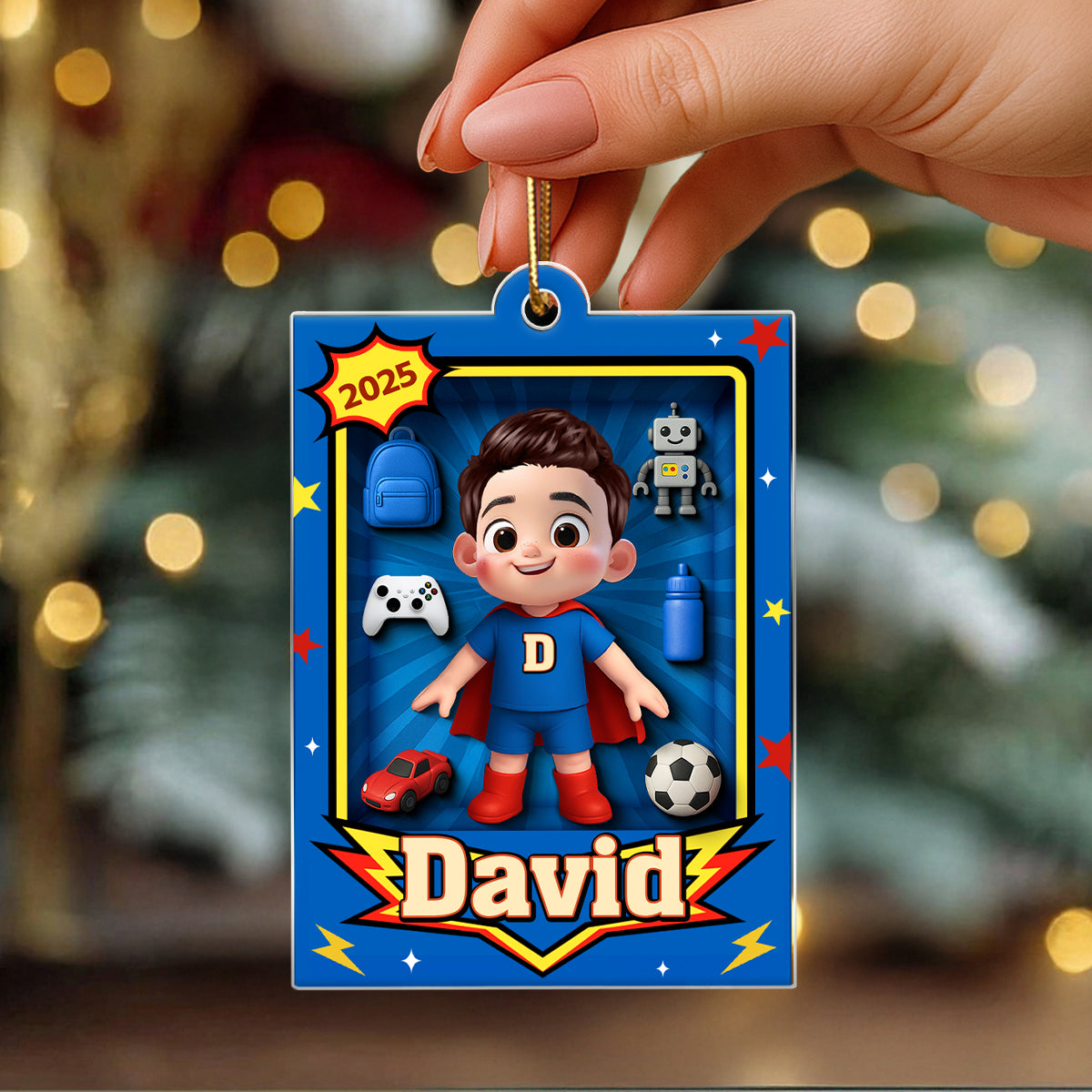 Cute Little Boy In Toy Box - Personalized Acrylic Ornament - Unique Christmas Gift For Kids, Grandkids