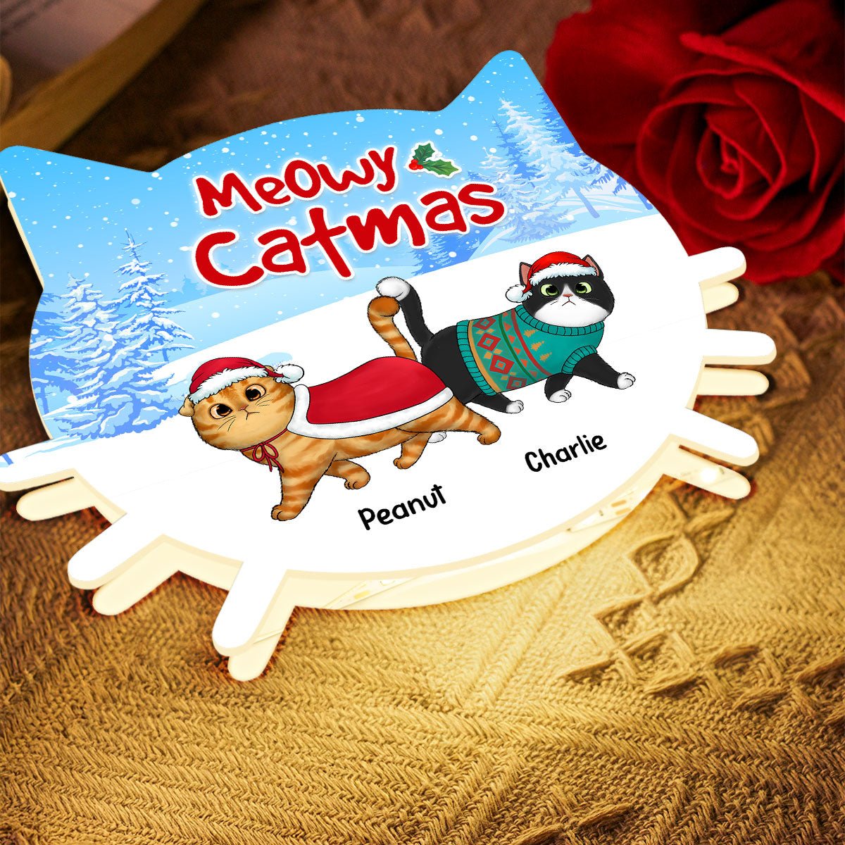 Walkin' In Winter Wonderland Fluffy Cats - Personalized Light Box - Gift For Cat Lovers, Christmas Decoration