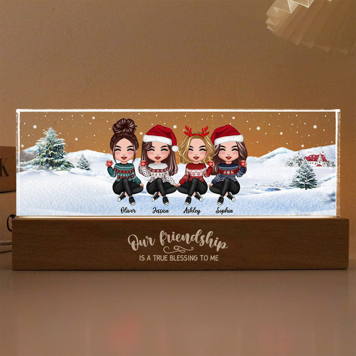 Our Friendship Is A True Blessing To Me Besties Personalized Acrylic Block LED Night Light