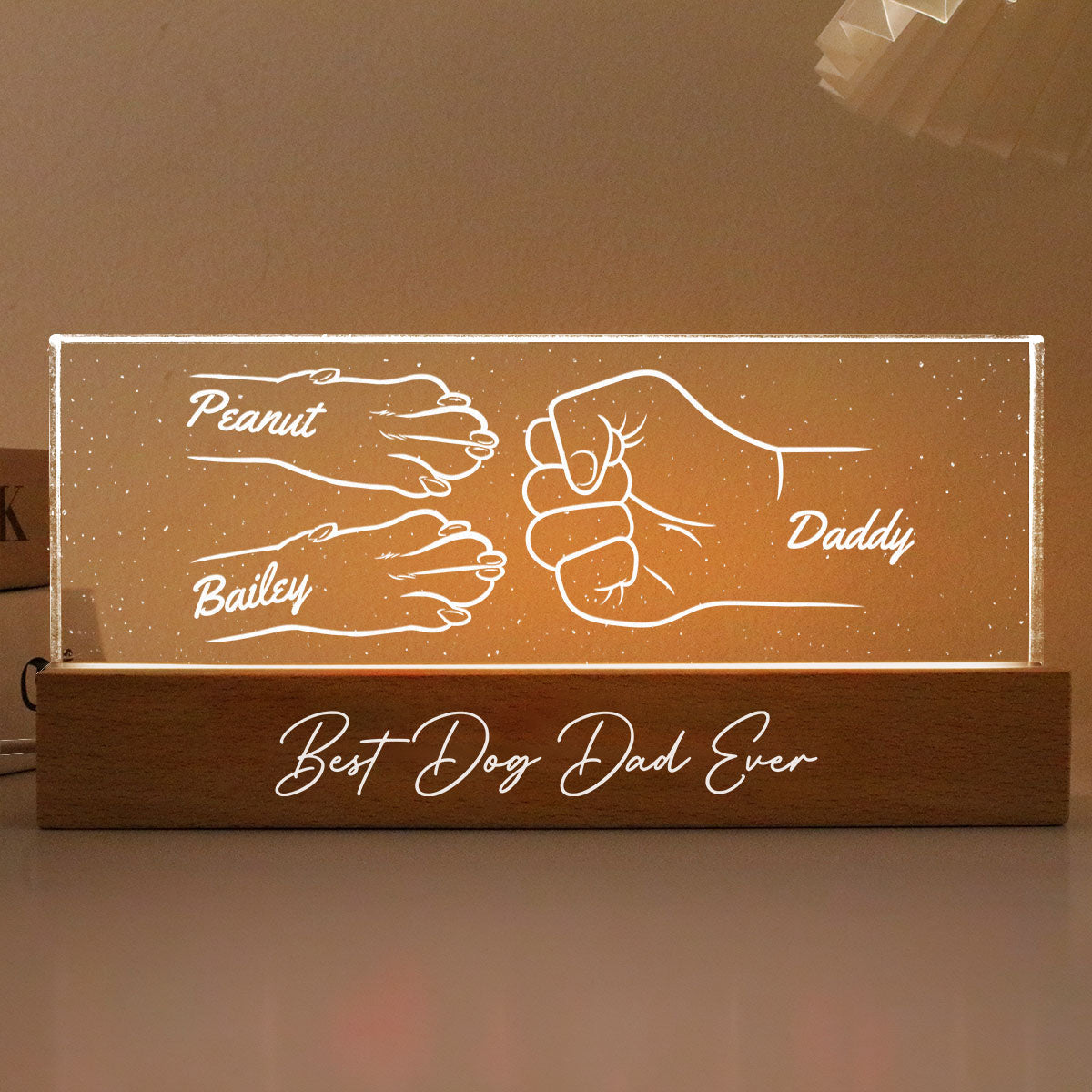 Dog Dad Outline Fist Bum Personalized Acrylic LED Night Light