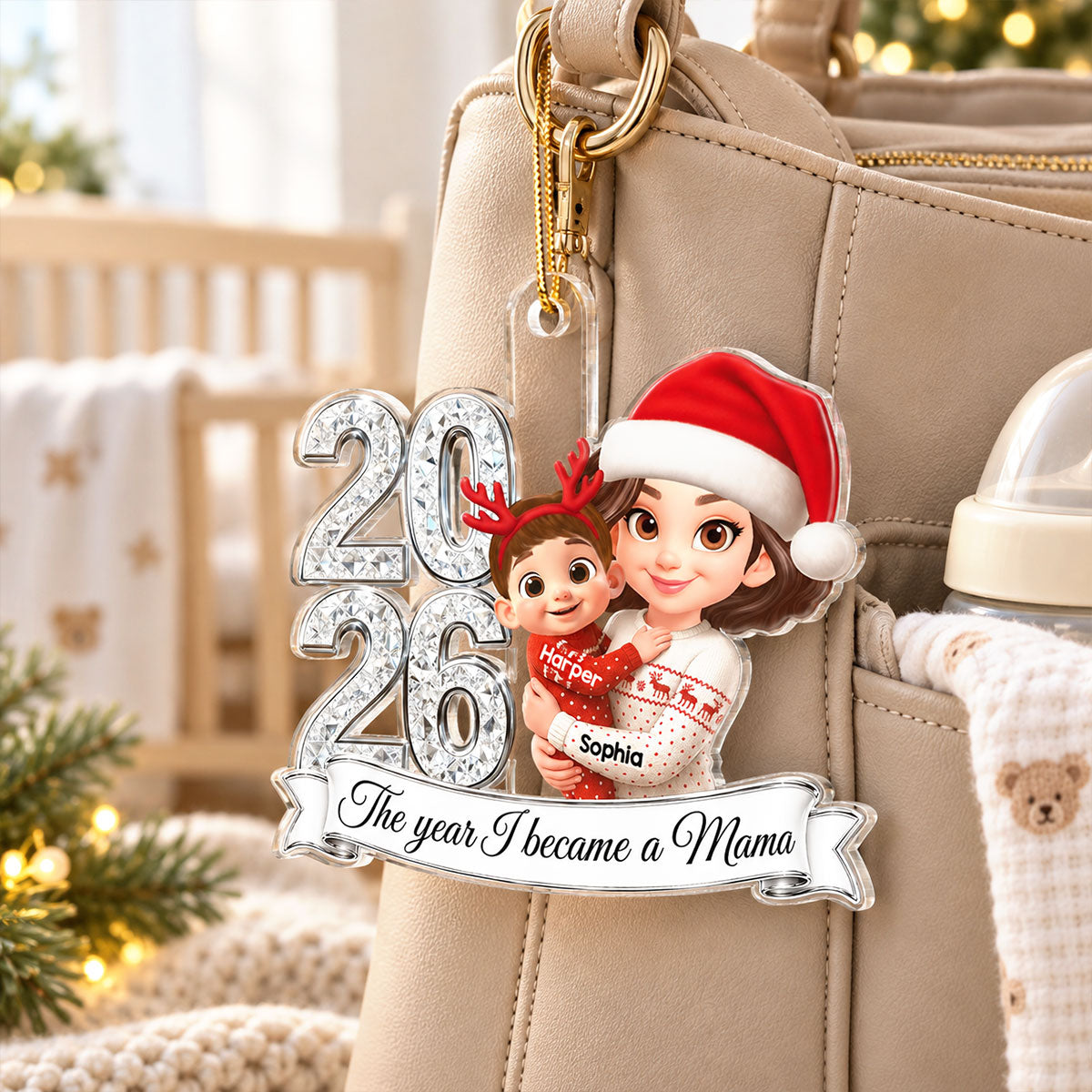 The Year I Became A Mom 2026 2D Flat - Personalized Acrylic Ornament - First Christmas As Mom Keepsake Gift