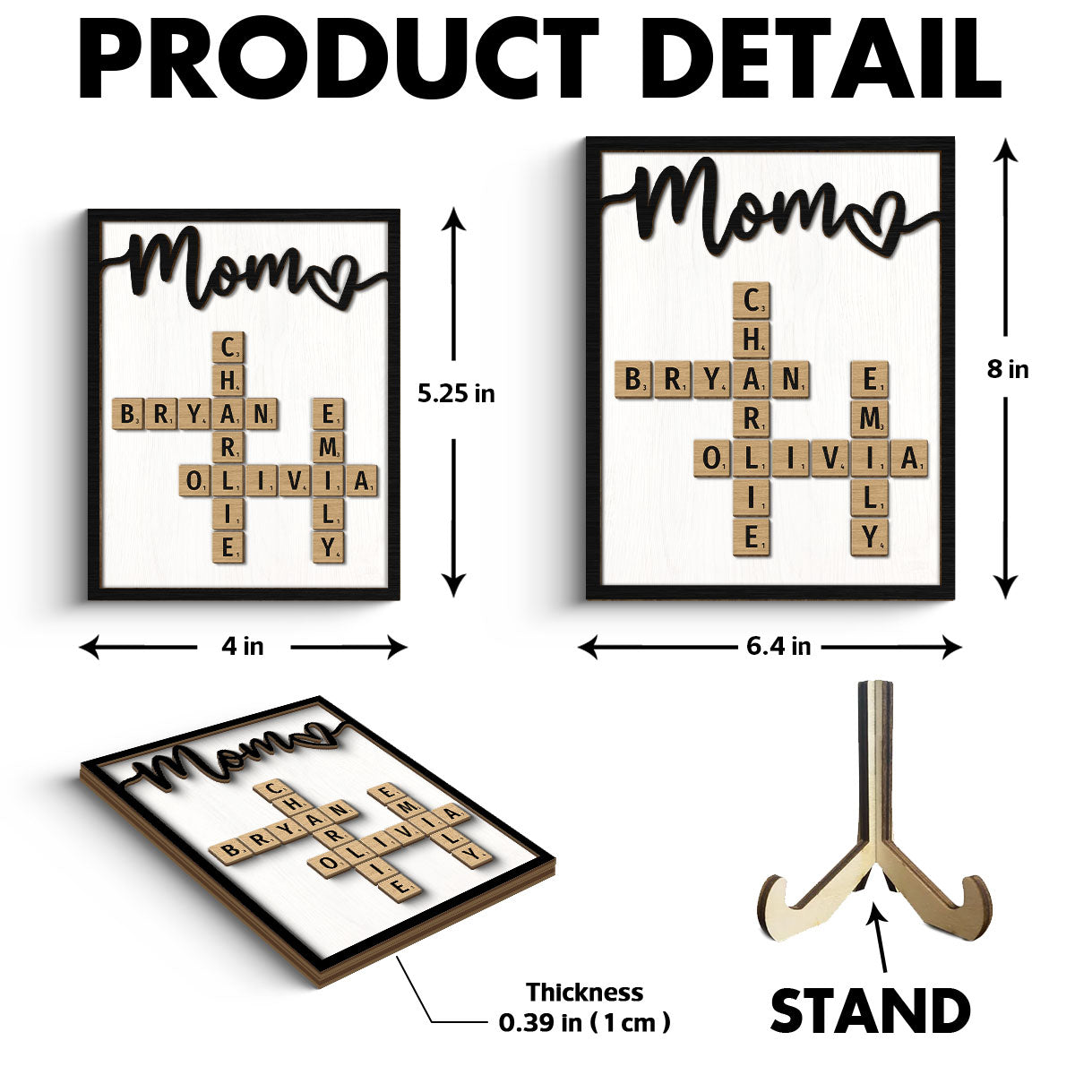 Grandkids Names In Crossword Unique Gift For Mom Grandma Personalized 2-Layer Wooden Plaque