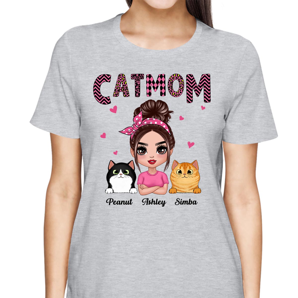 Doll Cat Mom Pink Pattern Gift For Cat Lovers Personalized Shirt