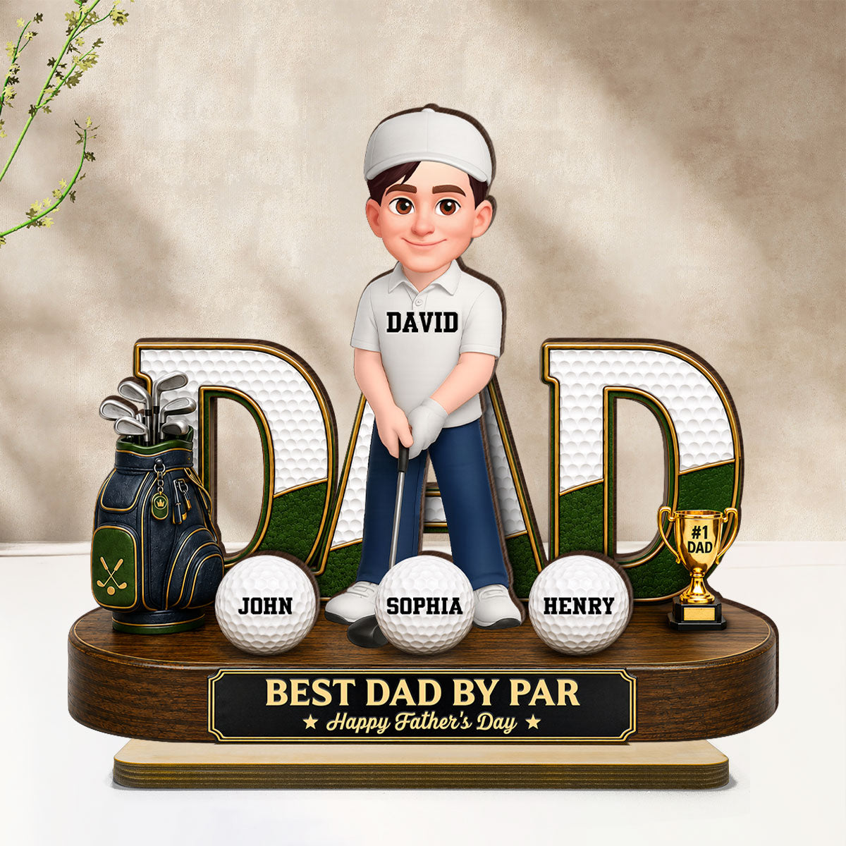 Golf Dad Legend Best Dad By Par - Personalized 2-Layered Wooden Plaque - Father's Day Gift For Dad