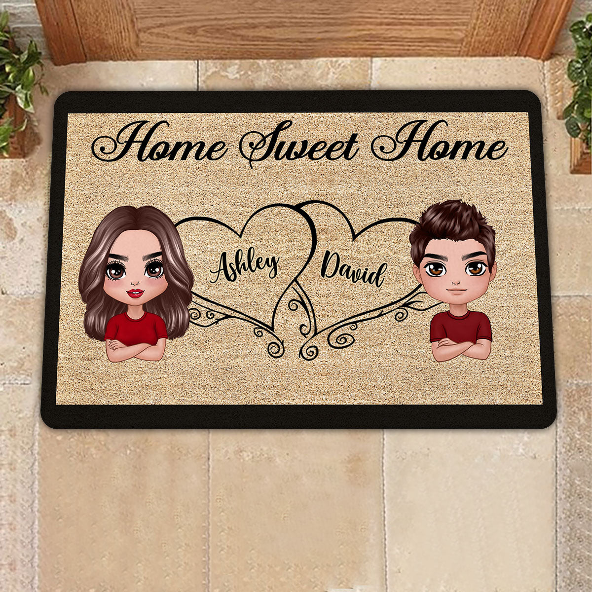 Doll Couple Home Sweet Home Valentine‘s Anniversary Day Gift Personalized Doormat