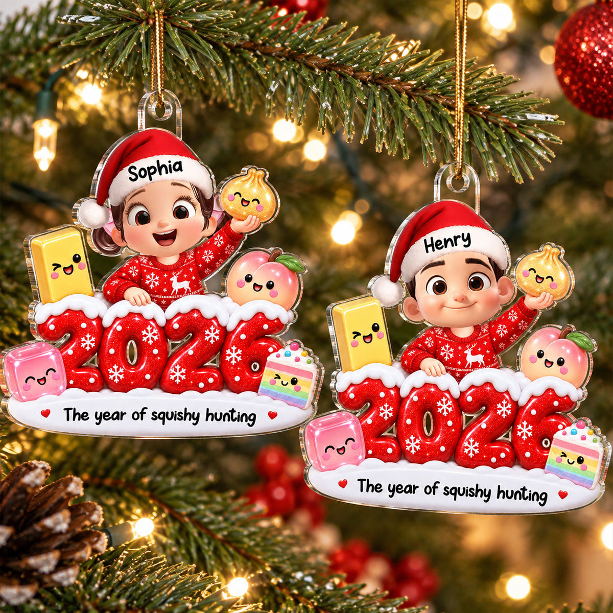 Cute Kid Boy Girl Squishy Hunting 2D Flat - Personalized Acrylic Ornament - Squishy Lover Christmas Keepsake 2026