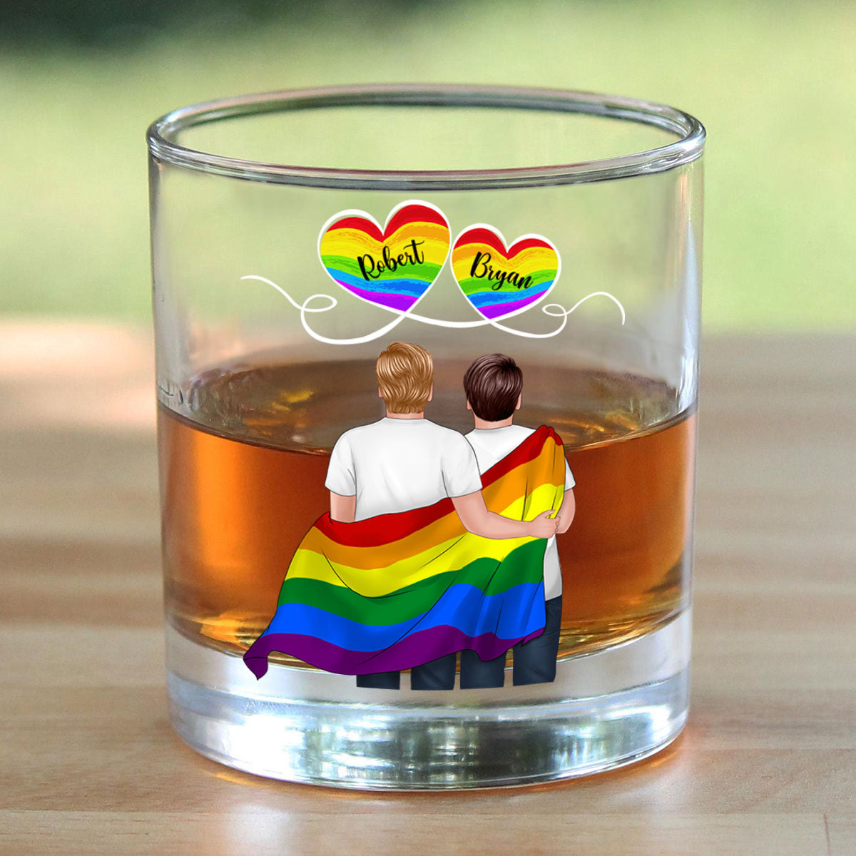 LGBT Couple Pride Month Personalized Whiskey Glass