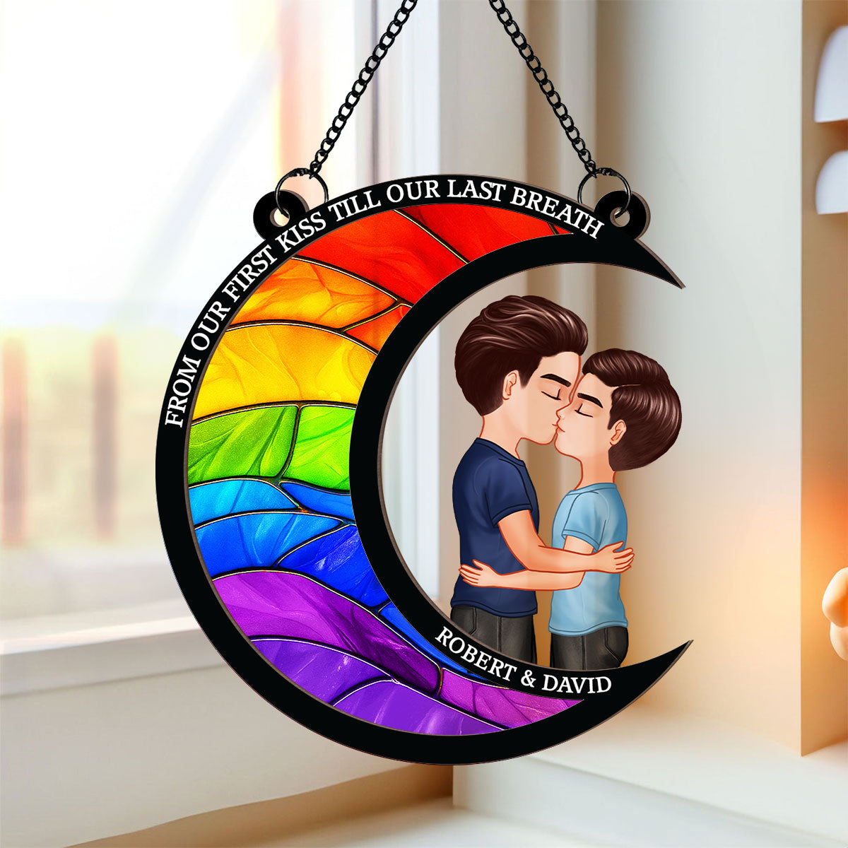 LGBT Couple From Our First Kiss Till Our Last Breath Personalized 2-Layer Suncatcher, Pride Month Gift For Him, For Her
