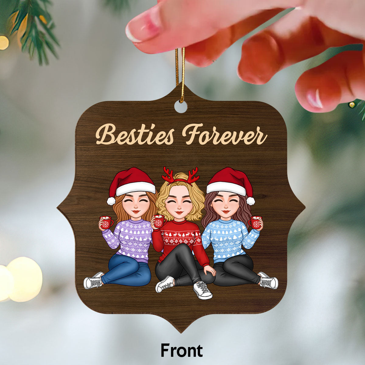 Besties Forever Unique Crossword Puzzle Art Christmas Gift For Best Friends Personalized Double Sided Wooden Ornament