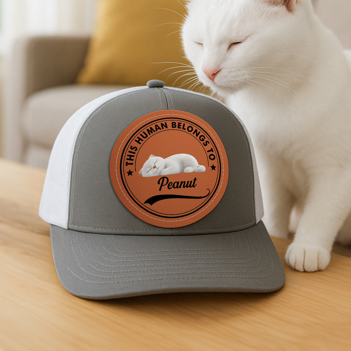 This Human Belongs To Cute Sleeping Cats Personalized Leather Patch Hat, Father's Day gift