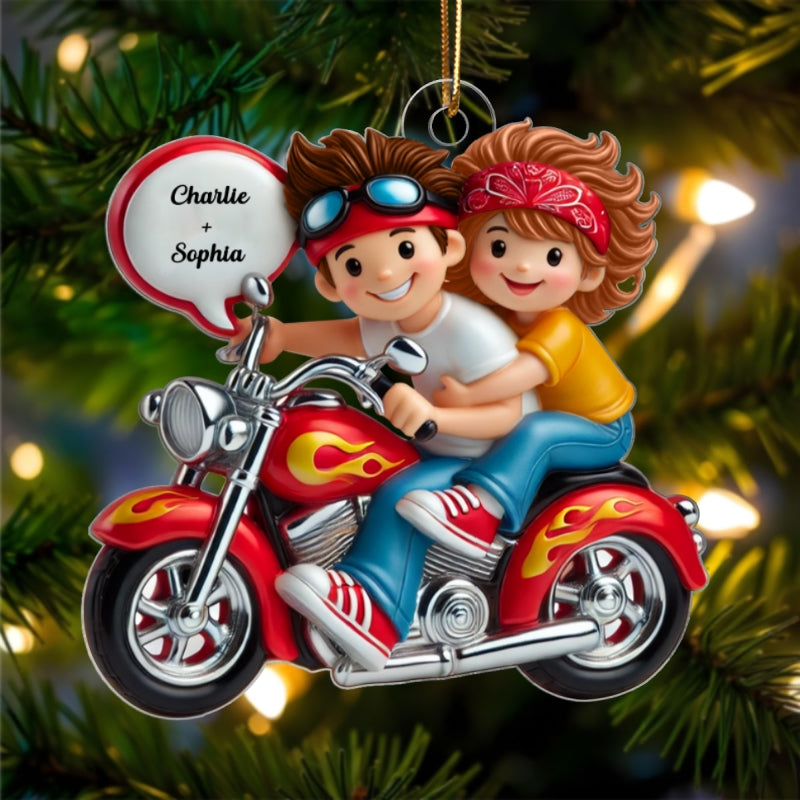 Motorcycle Couple Personalized 2D Flat Acrylic Ornament, Christmas Gift for Boyfriend Girlfriend, Mr and Mrs Ornament