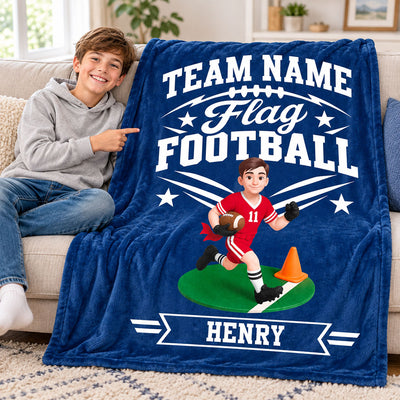 Flag Football Player Custom Name And Team Name - Personalized Fleece Blanket - Christmas Gift For Flag Football Players, Grandson, Son, Granddaughter, Daughter