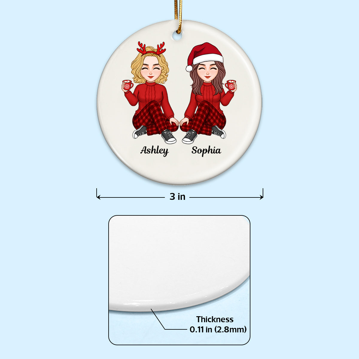 Cute Besties Long Distance Christmas Gift Personalized Double Sided Circle Ornament