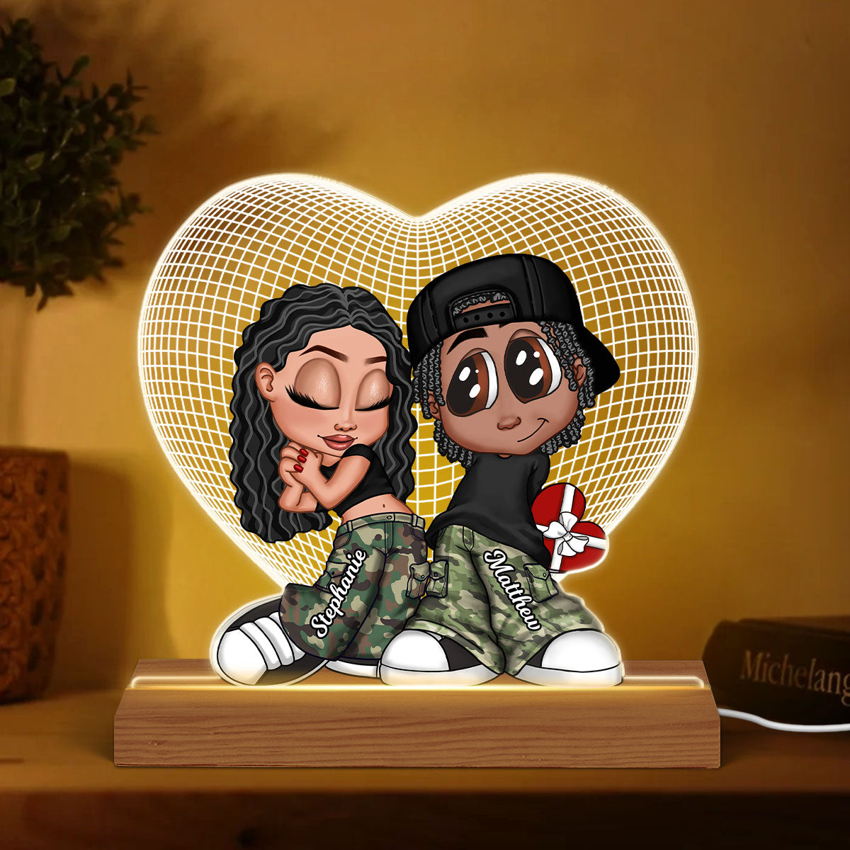 3D Effect Heart Y2K Couple Personalized Acrylic LED Night Light,  Gift, Anniversary Gift for Him for Her
