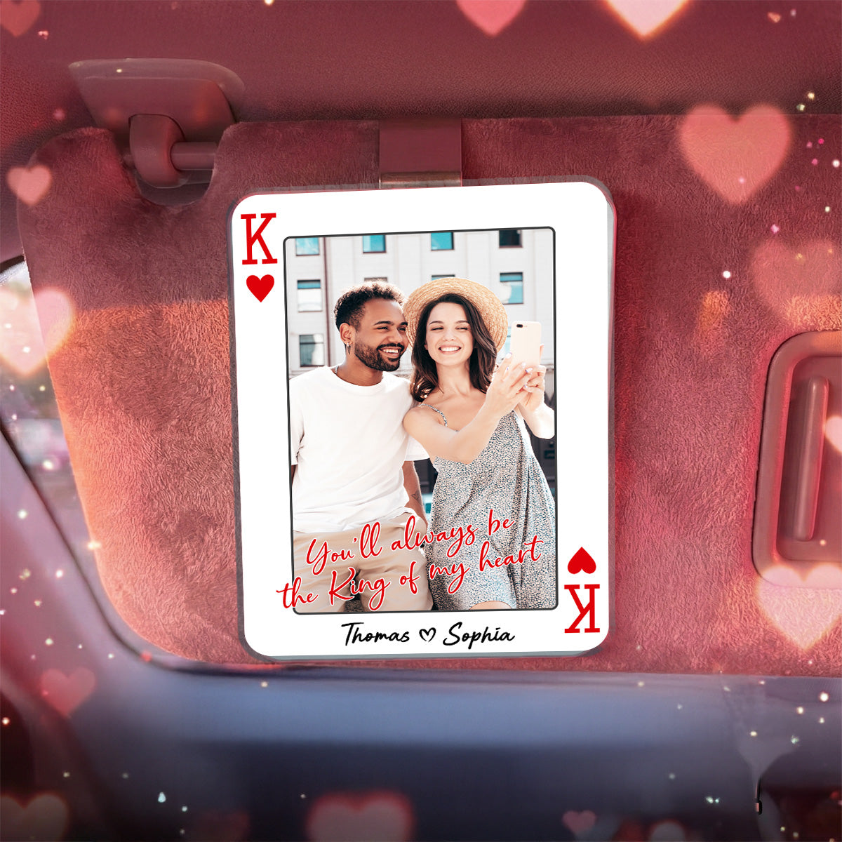 King/Queen Of My Heart Couple Custom Photo - Personalized Acrylic Car Visor - Valentine's Day Gift, Anniversary Gift For Him, For Her