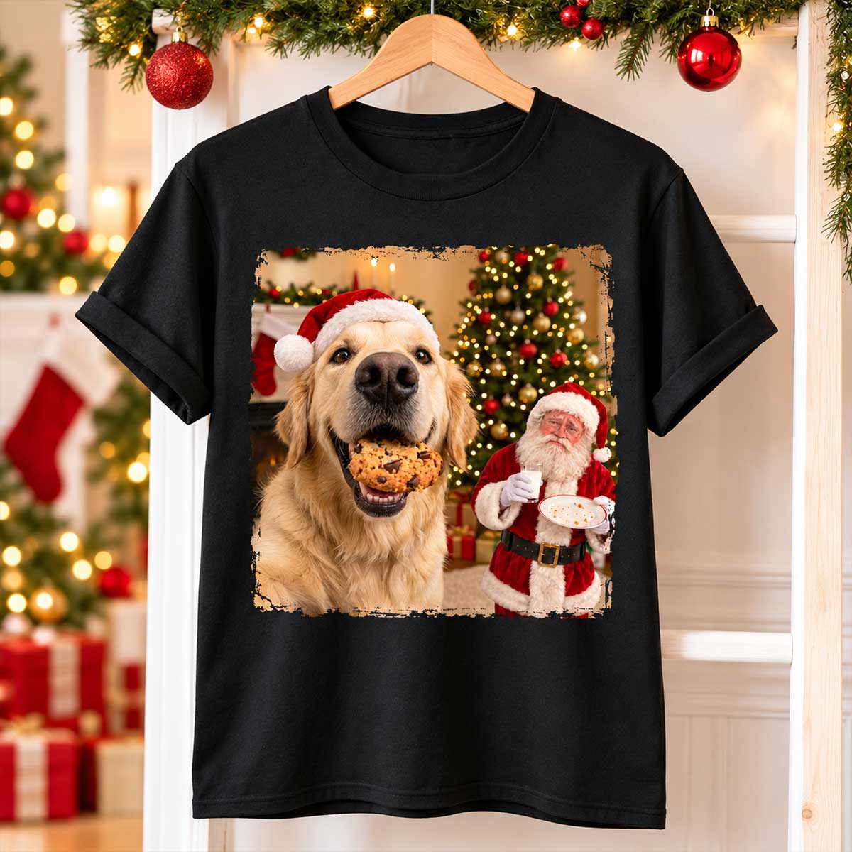 Dog Steal Cookie From Santa Upload Pet Photo - Personalized Shirt - Funny Gift For Dog Lovers