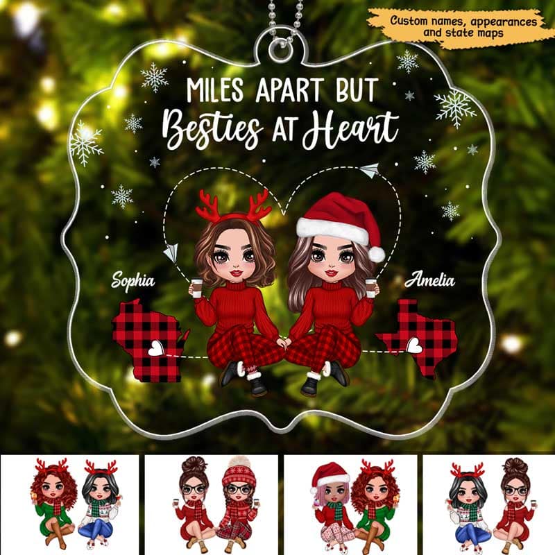 Long Distance Besties Christmas Doll Personalized Acrylic Ornament